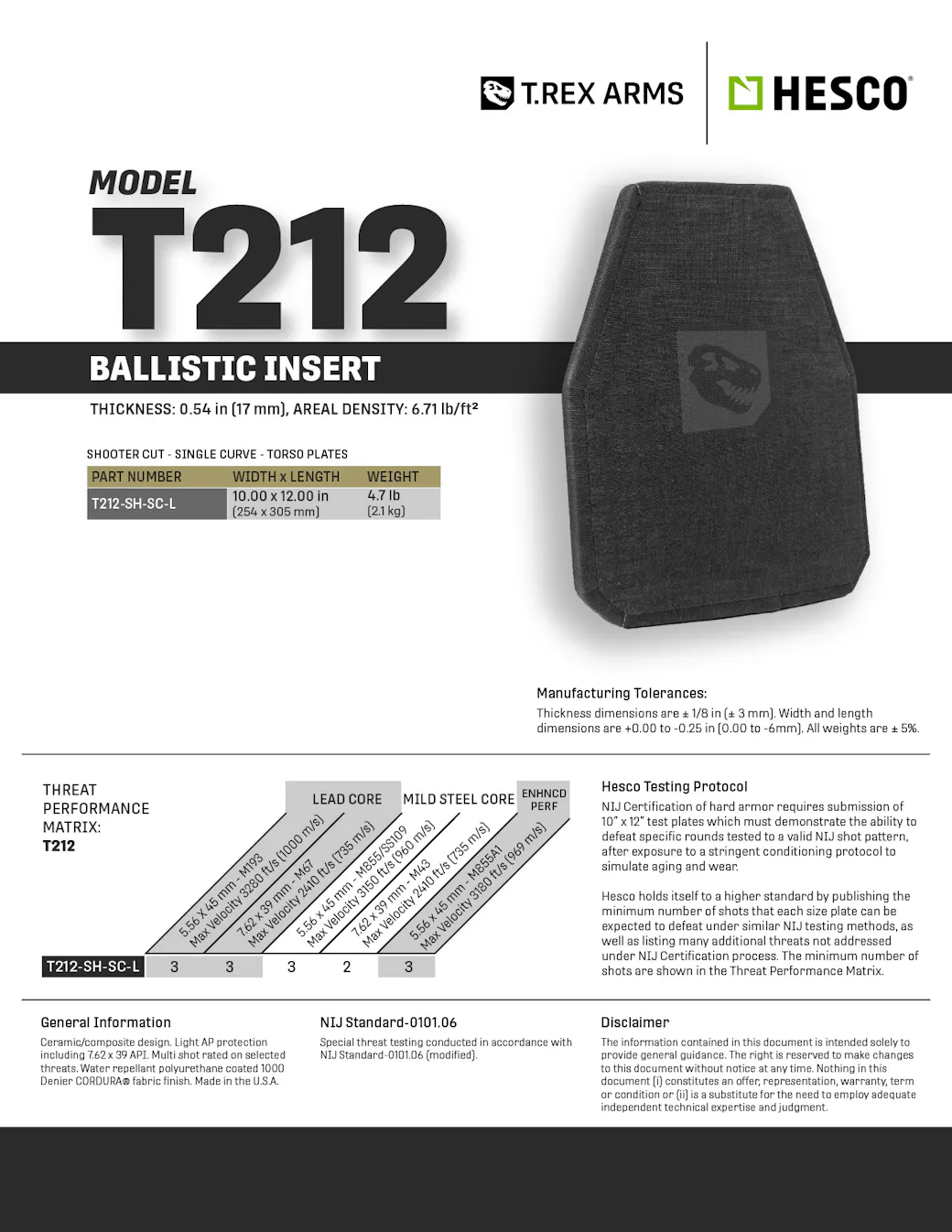 Hesco T.REX T212 Spec Sheet