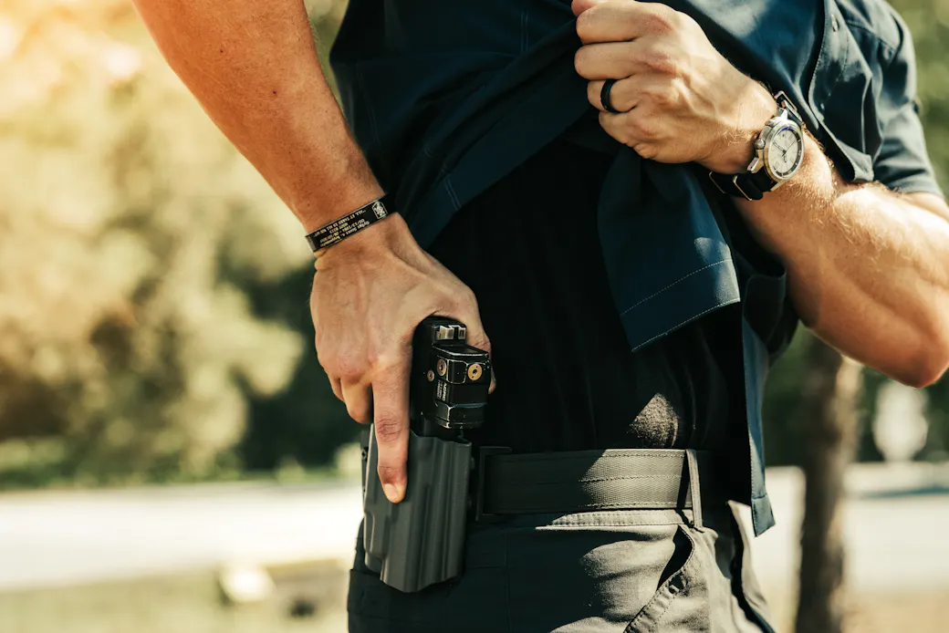 Proper trigger discipline with the finger indexed straight along the frame, off the trigger