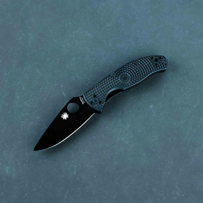 Spyderco Tenacious Lightweight Knife - 8Cr13MoV Steel w/ Black Oxide, Plain Edge, Black FRN
