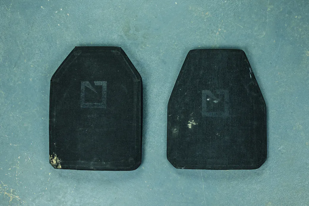 Hesco 3810 SAPI Medium left, Hesco L210 10x12 Shooter right