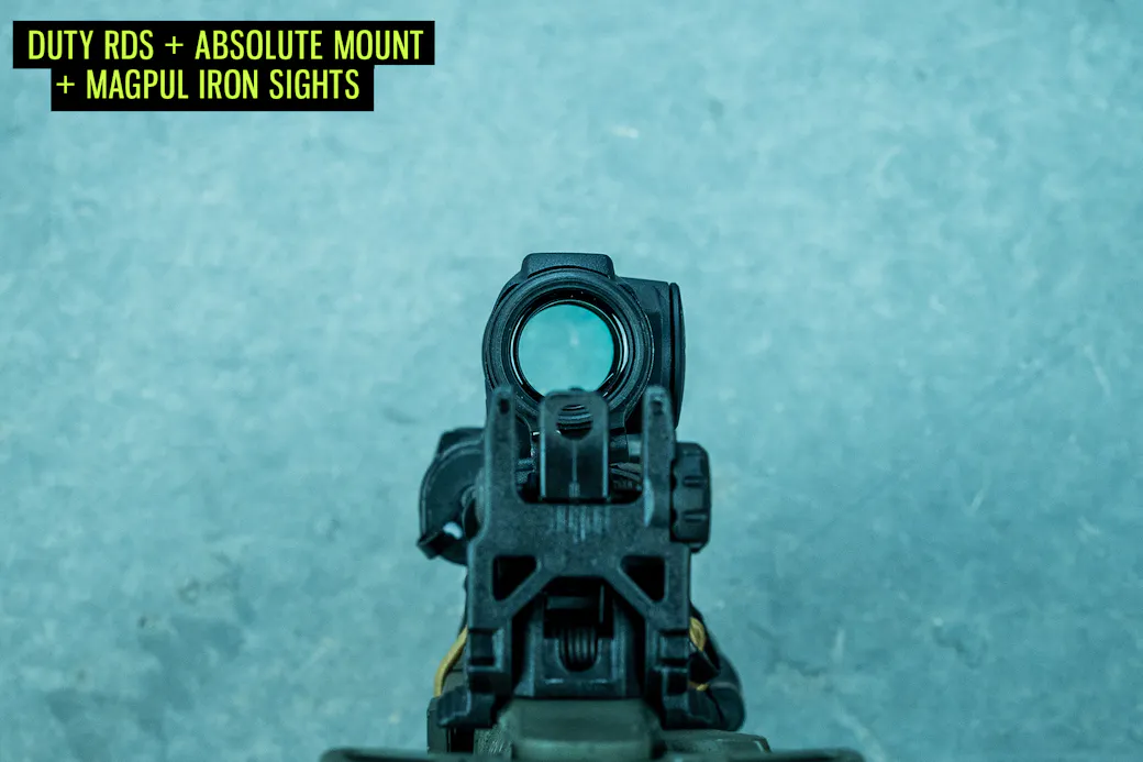 Iron sight co-witness demonstration with Duty RDS on absolute mount